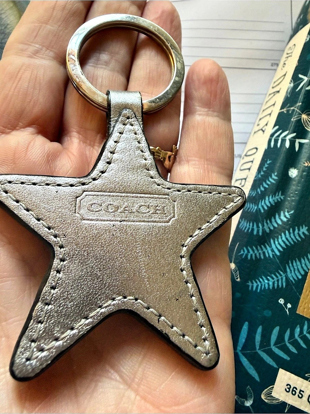 Vintage Coach Leather silver Star Key Fob Bag Charm